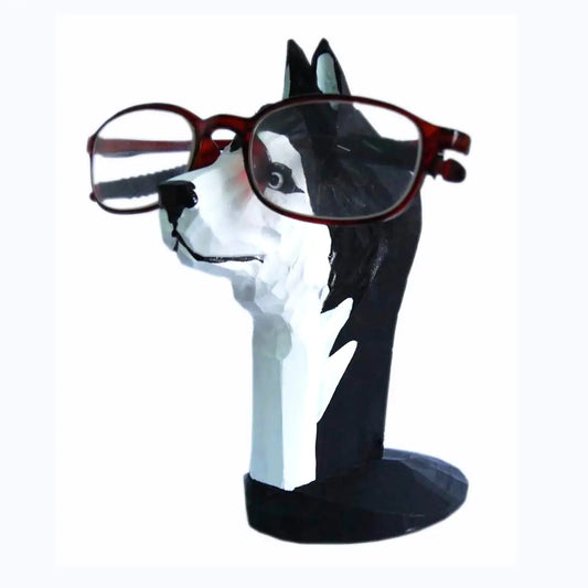 Red Dollar Handmade Wood Carved Animal Eyeglass Holder Cute Sunglasses Display Stand Nightstand Home Office Desk Decor Christmas Holiday New Year Business Gift for Men Women Adults (Husky)