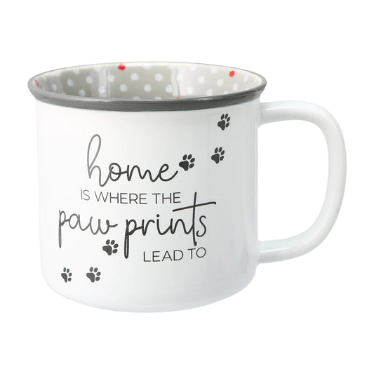 Pavilion Gift Company - Home Is Where The Paw Prints Lead To - 18 oz Coffee Mug Tea Cup Kitten Puppy Feline K-9 Cat Dog Lover Gift Rescue Pet Mom Dad Present